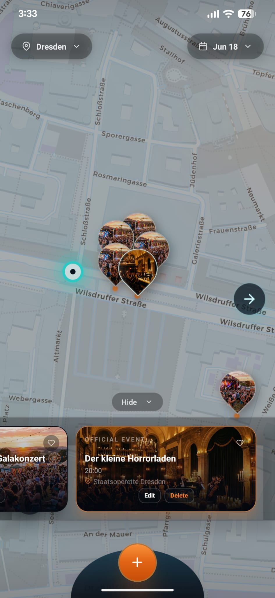 Tonyte map pins around Dresden