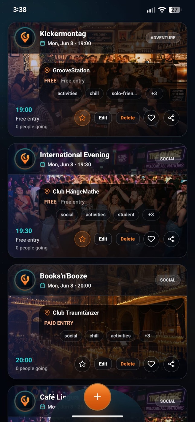 Tonyte event feed screen for Dresden